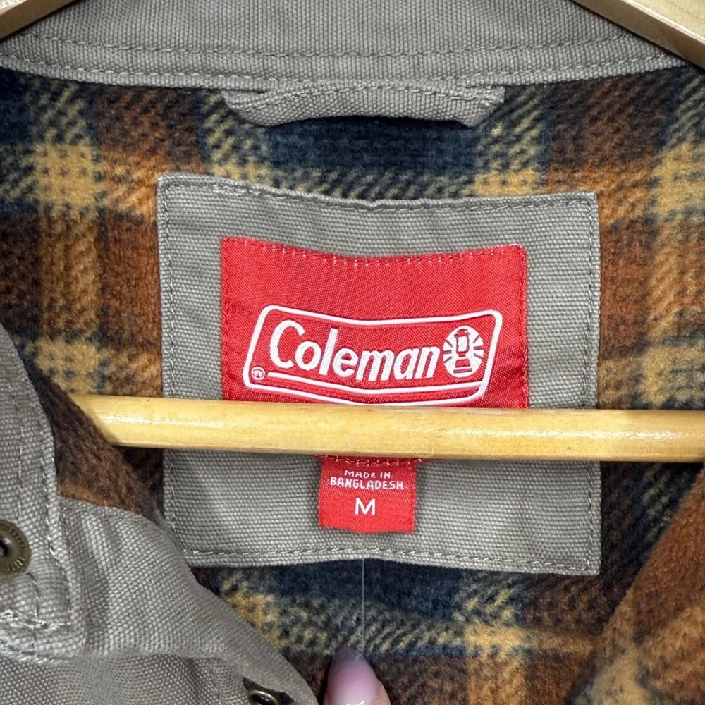 Coleman Mens Canvas Sherpa Lined Flannel Shirt Jacket Tan‎ Workwear Size M